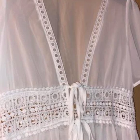 white Vacay Vibes Eyelet Embroidery Tie Front Kimono - Picture 14 of 16